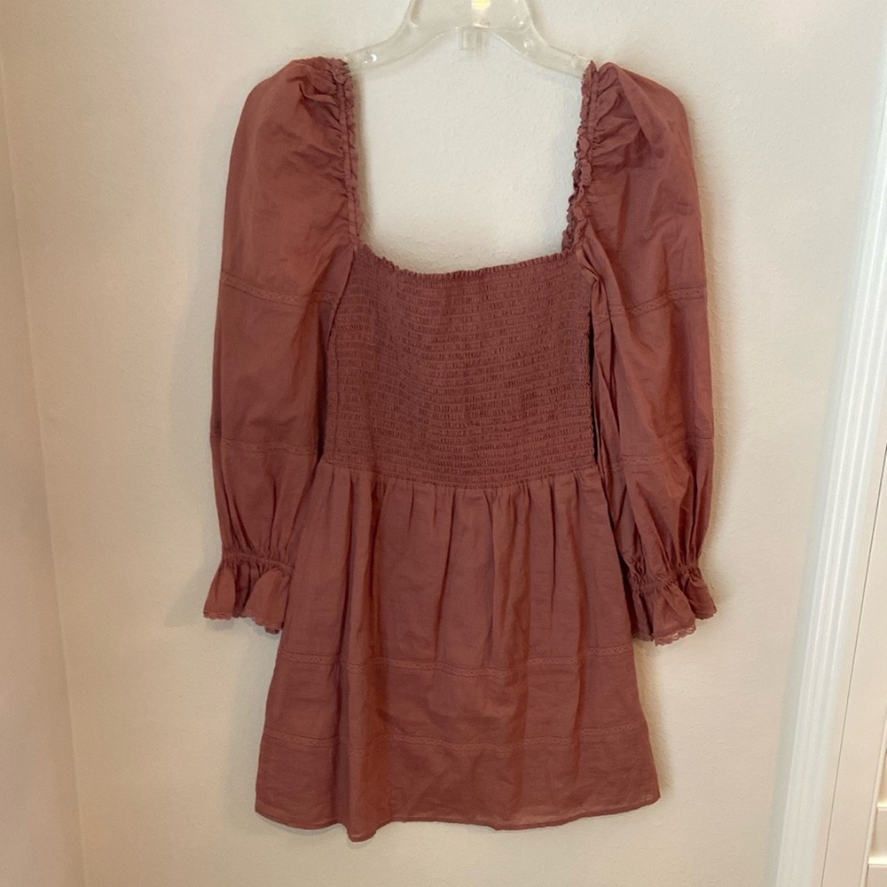 Reformation Dunes Praline Smocked Long Sleeve Mini Dress - Picture 3 of 7